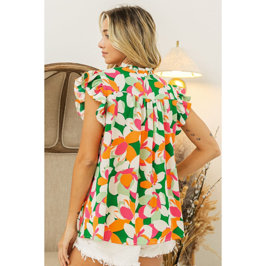 BiBi Floral Smocked Ruffled Blouse Shirts &amp; Tops