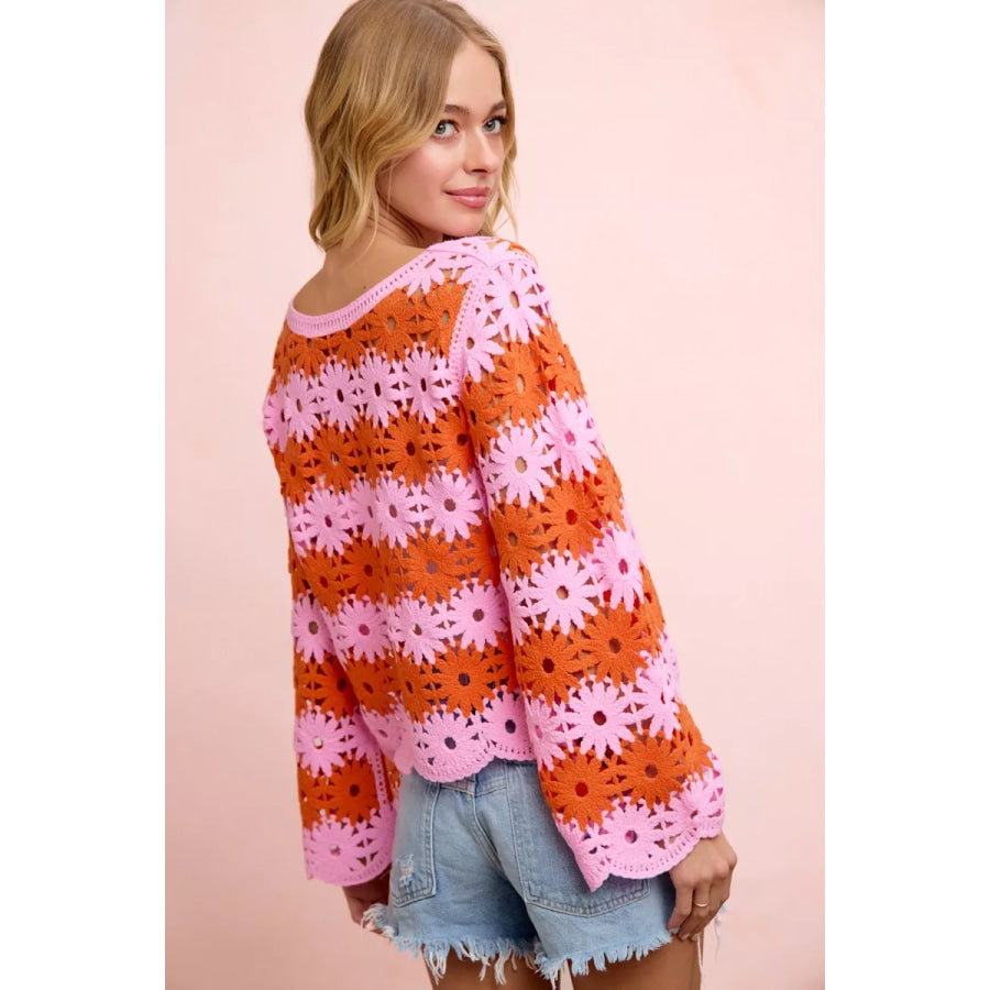 BiBi Flower Crochet Knit Top Apparel and Accessories
