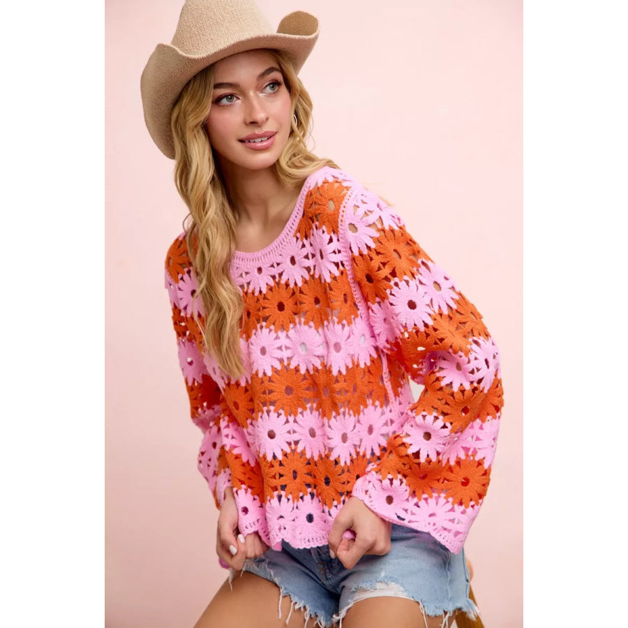 BiBi Flower Crochet Knit Top Apparel and Accessories
