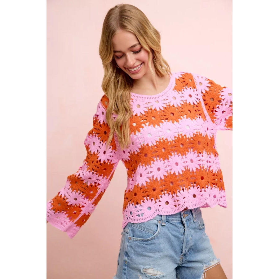 BiBi Flower Crochet Knit Top Apparel and Accessories