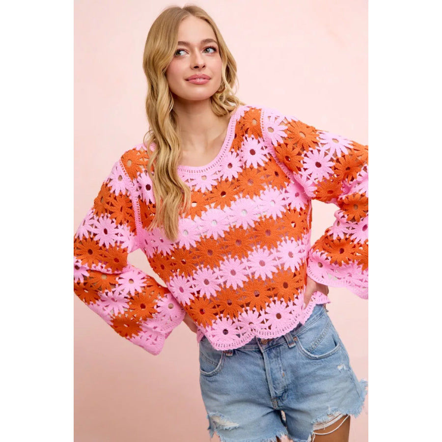 BiBi Flower Crochet Knit Top Apparel and Accessories