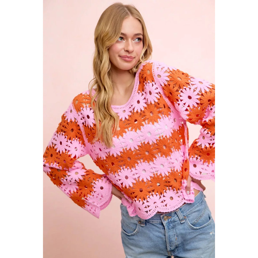 BiBi Flower Crochet Knit Top Apparel and Accessories