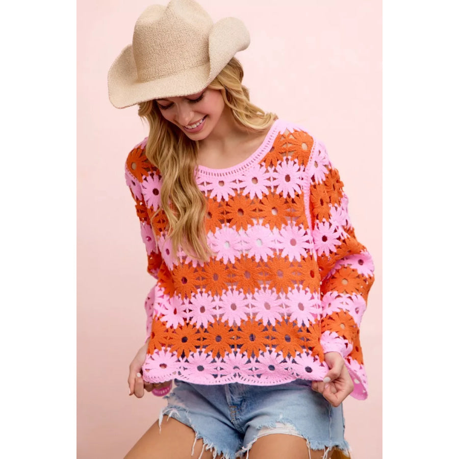 BiBi Flower Crochet Knit Top Apparel and Accessories