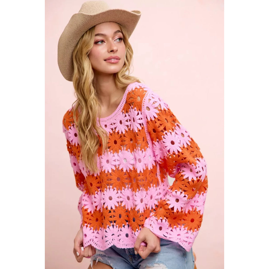 BiBi Flower Crochet Knit Top Apparel and Accessories