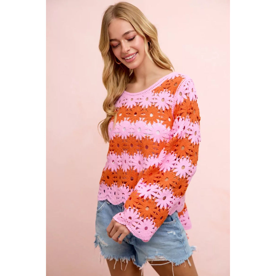 BiBi Flower Crochet Knit Top Apparel and Accessories