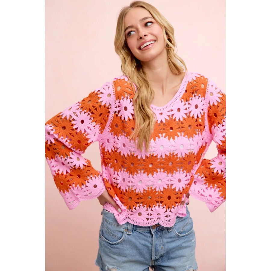 BiBi Flower Crochet Knit Top Apparel and Accessories
