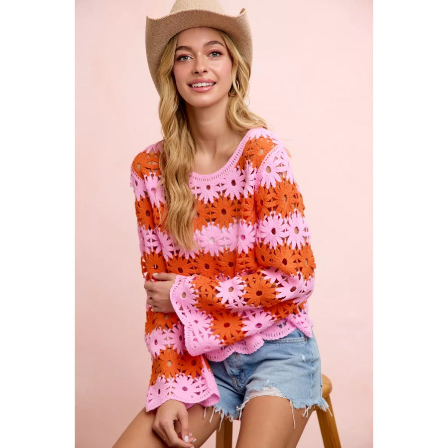BiBi Flower Crochet Knit Top Apparel and Accessories