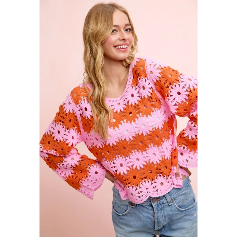 BiBi Flower Crochet Knit Top Apparel and Accessories