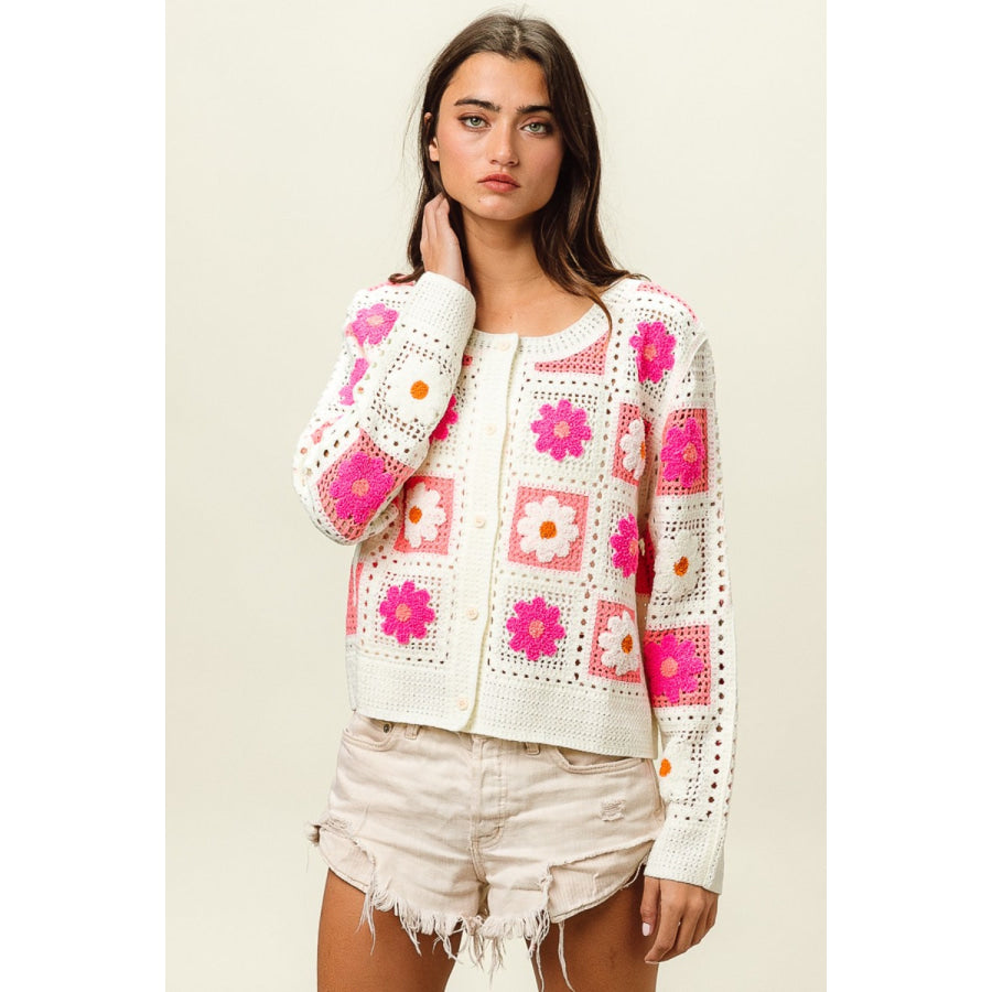 BiBi Flower Crochet Lace Button Up Cardigan Apparel and Accessories