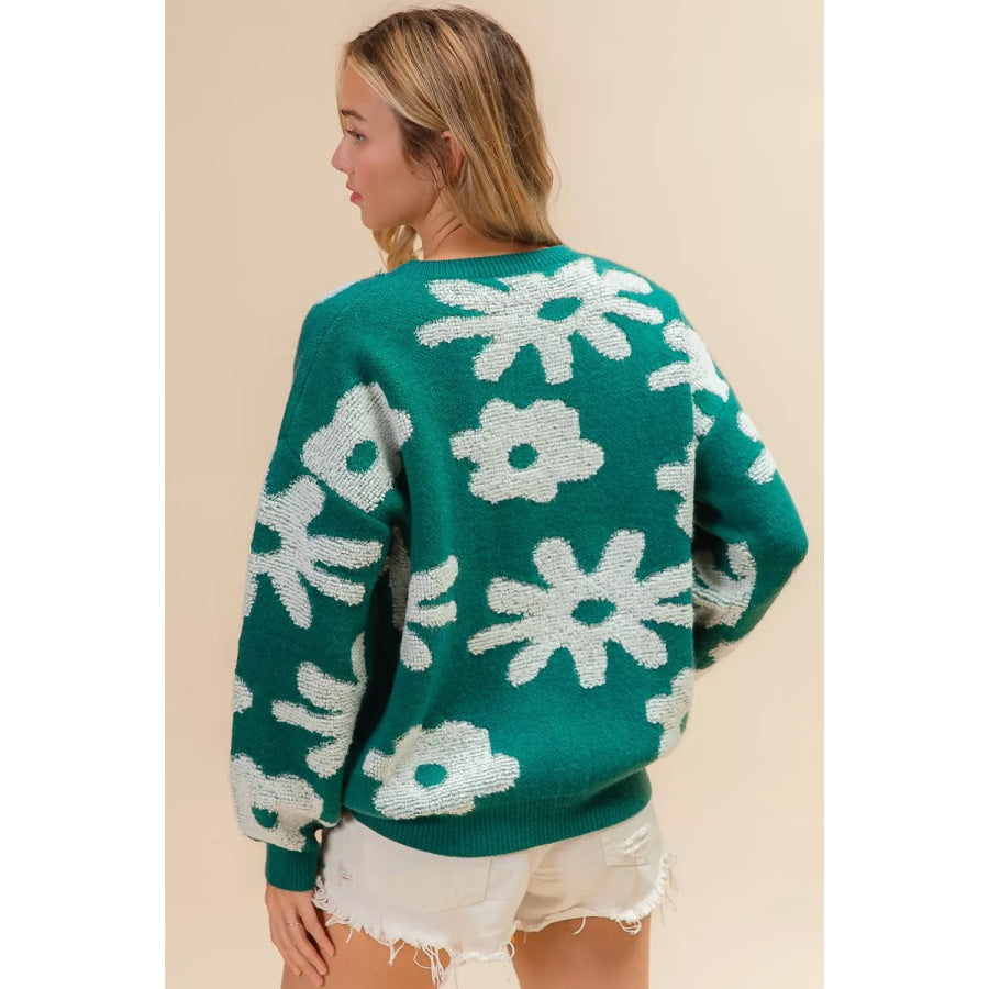 BiBi Flower Pattern Long Sleeves Sweater Top Apparel and Accessories