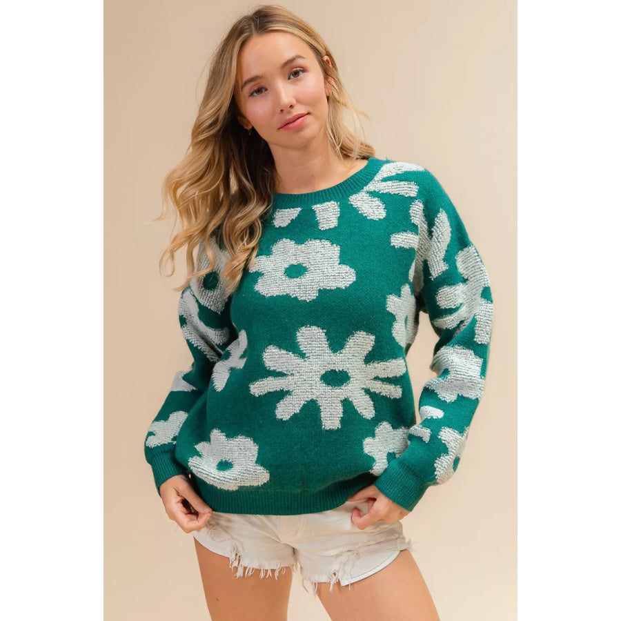BiBi Flower Pattern Long Sleeves Sweater Top Apparel and Accessories