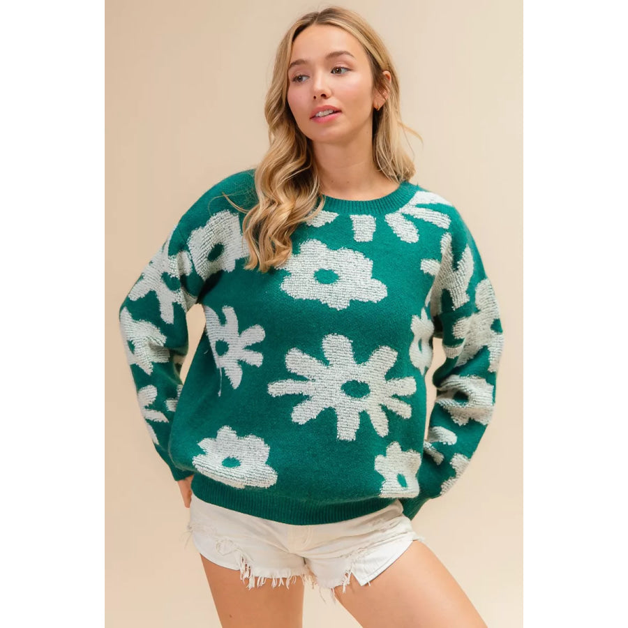 BiBi Flower Pattern Long Sleeves Sweater Top Apparel and Accessories