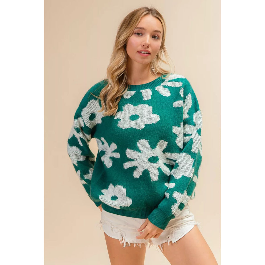 BiBi Flower Pattern Long Sleeves Sweater Top Apparel and Accessories