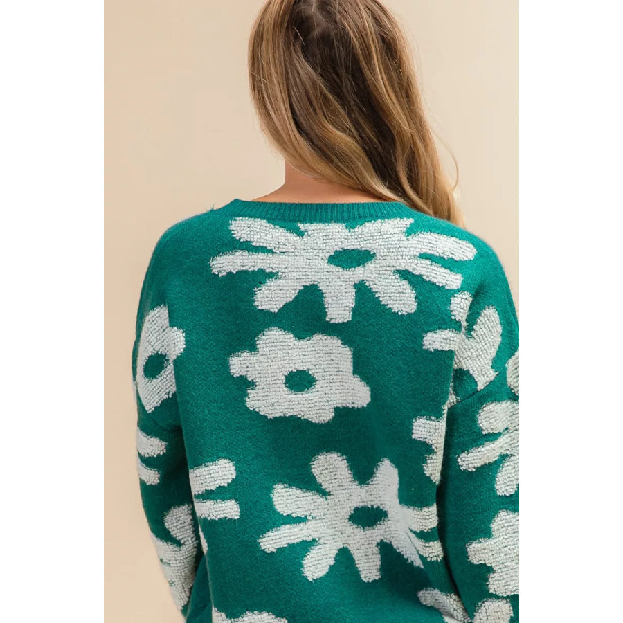 BiBi Flower Pattern Long Sleeves Sweater Top Apparel and Accessories