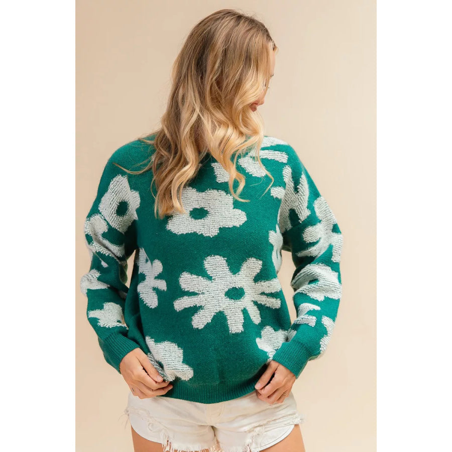 BiBi Flower Pattern Long Sleeves Sweater Top Apparel and Accessories