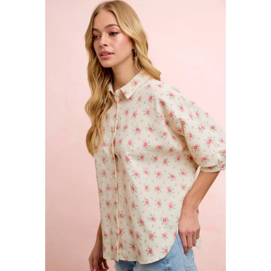 BiBi Flower Printed Short Dolman Blouse Top Apparel and Accessories