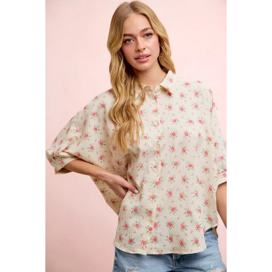 BiBi Flower Printed Short Dolman Blouse Top Apparel and Accessories