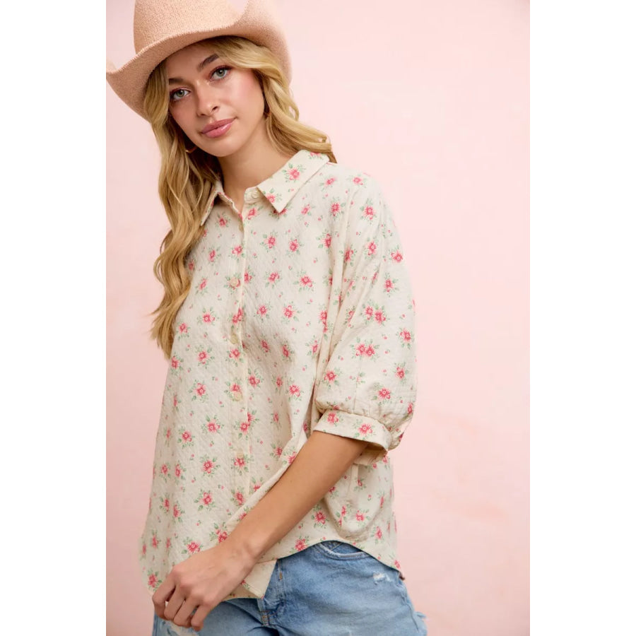 BiBi Flower Printed Short Dolman Blouse Top Apparel and Accessories