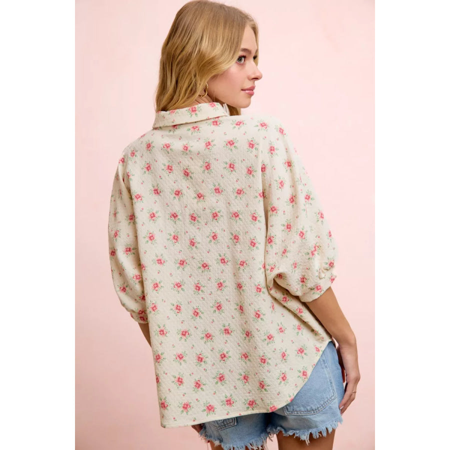 BiBi Flower Printed Short Dolman Blouse Top Apparel and Accessories