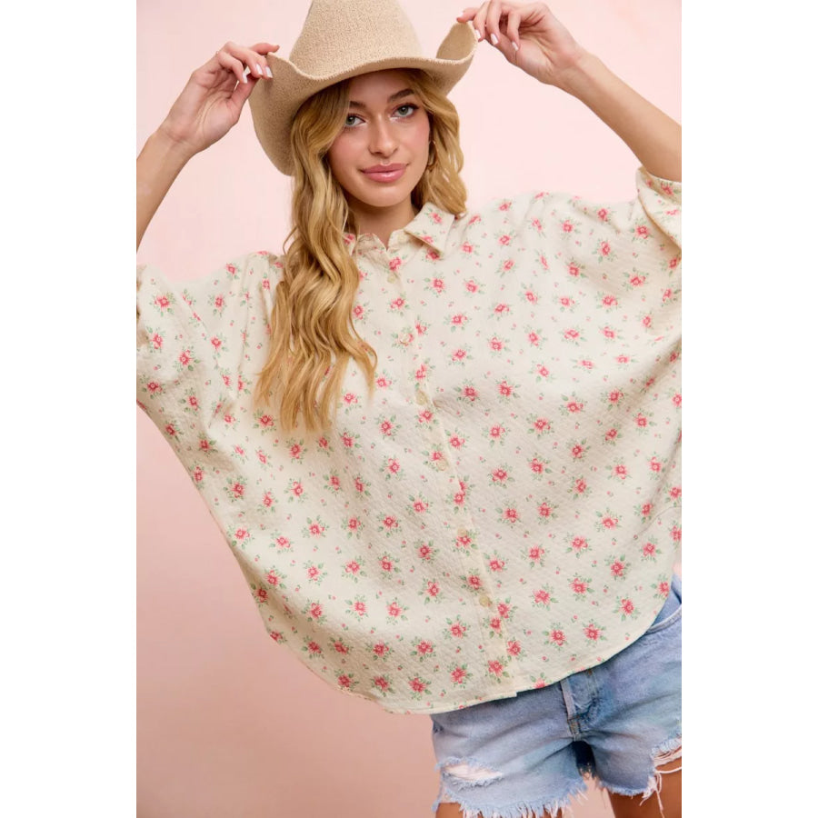 BiBi Flower Printed Short Dolman Blouse Top Apparel and Accessories