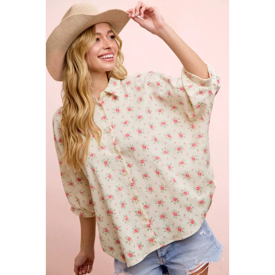 BiBi Flower Printed Short Dolman Blouse Top Red Flower / S Apparel and Accessories