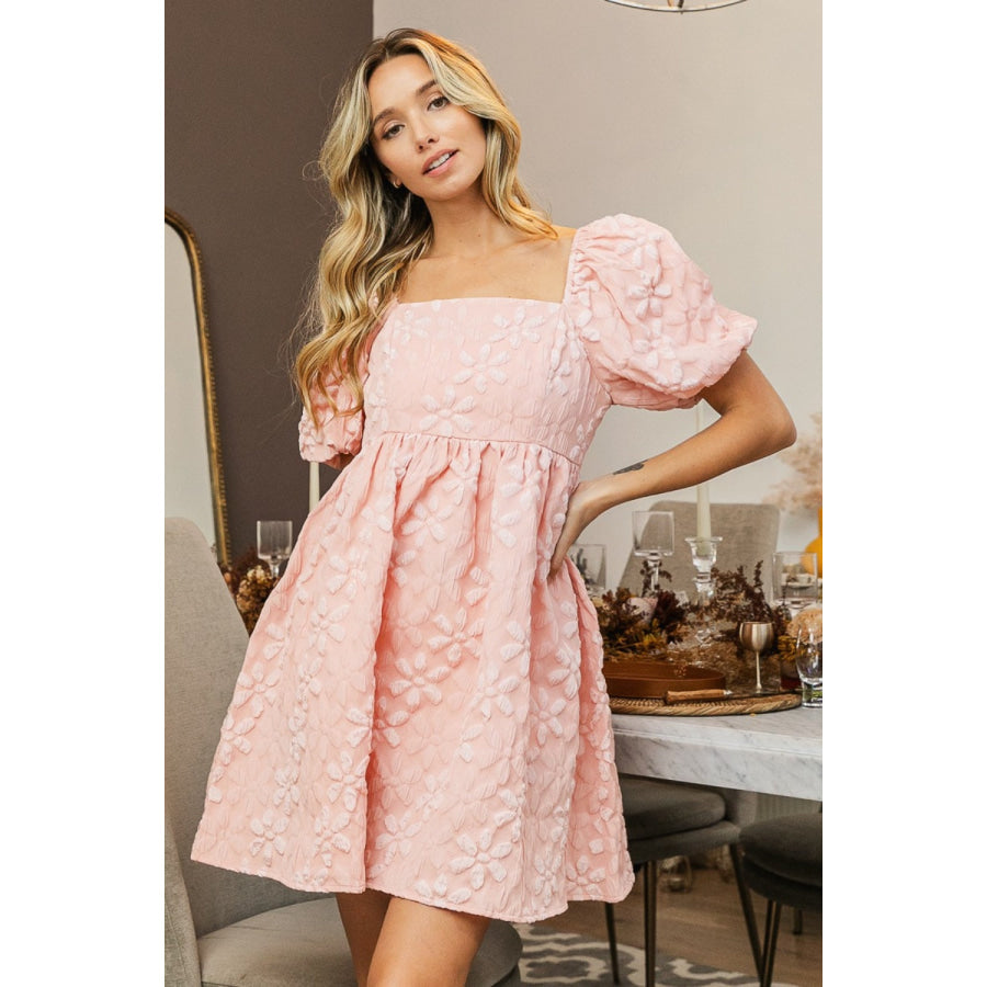 BiBi Flower Square Neck Puff Sleeve Dress Apparel and Accessories