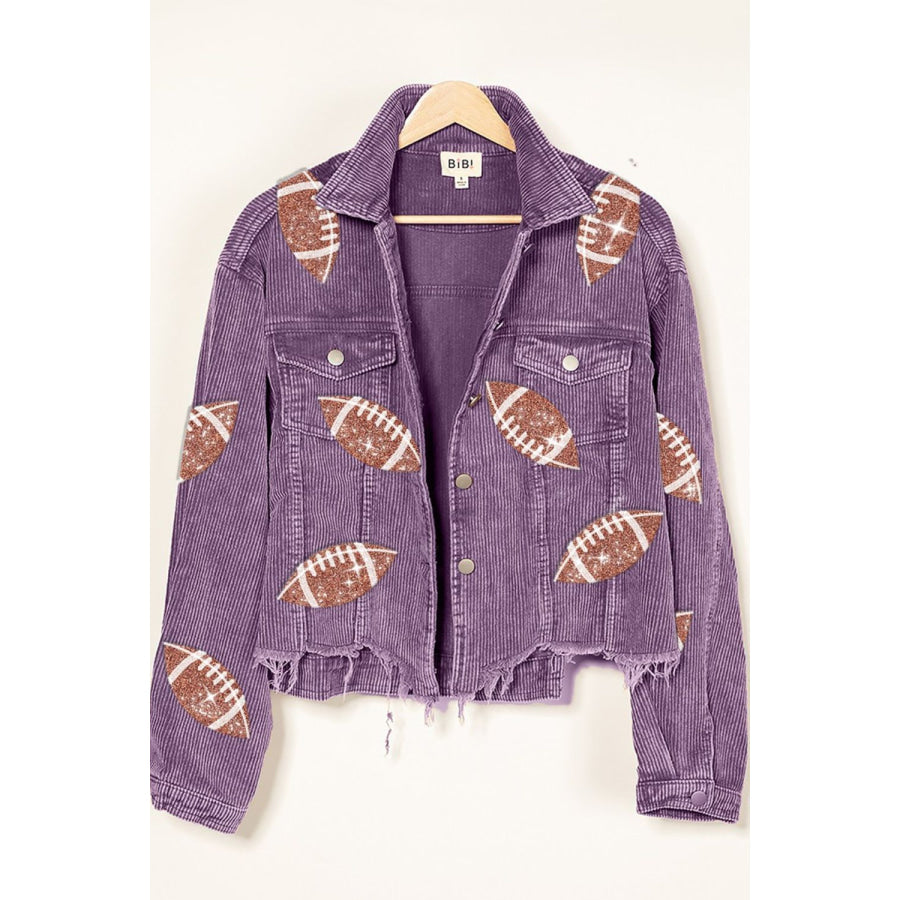 BiBi Football Sequin Embroidery Washed Corduroy Jacket Apparel and Accessories