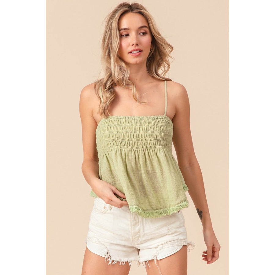 BiBi Fringed Hem Smocked Cami Apparel and Accessories