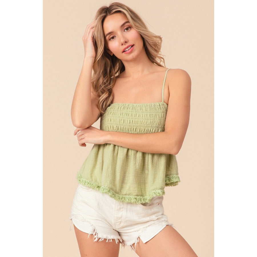 BiBi Fringed Hem Smocked Cami Apparel and Accessories