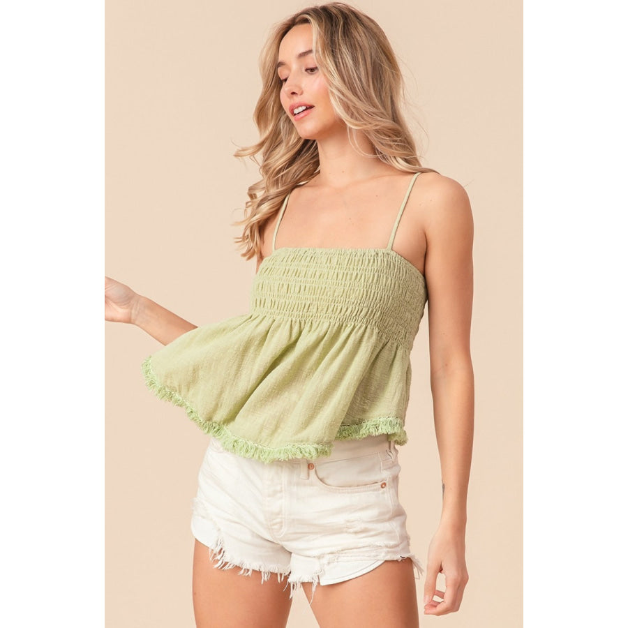 BiBi Fringed Hem Smocked Cami Apparel and Accessories