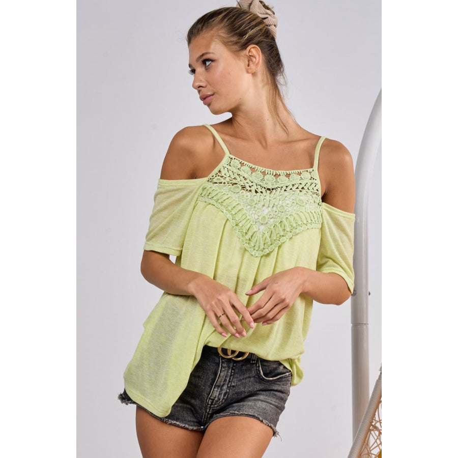 BiBi Front Crochet Lace Adjustable Strap Top Apparel and Accessories