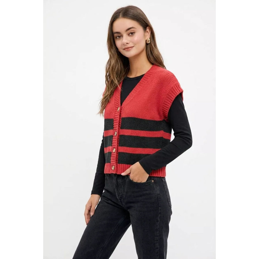 BiBi Game Day Theme Stripe Buttoned V Neck Knit Cardigan Apparel and Accessories