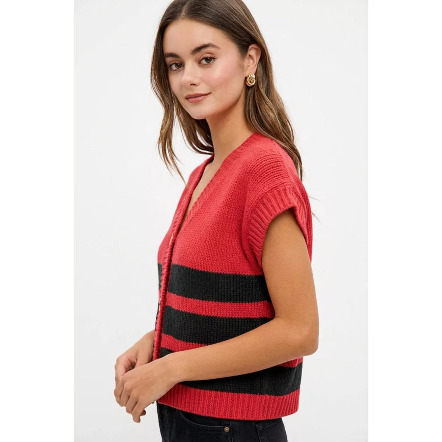 BiBi Game Day Theme Stripe Buttoned V Neck Knit Cardigan Apparel and Accessories