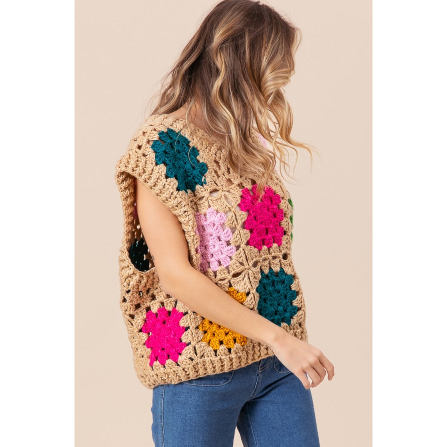 BiBi Granny Square Openwork Sweater Vest Apparel and Accessories