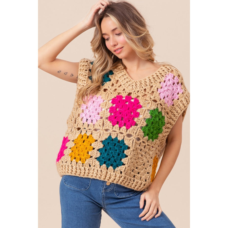 BiBi Granny Square Openwork Sweater Vest Apparel and Accessories