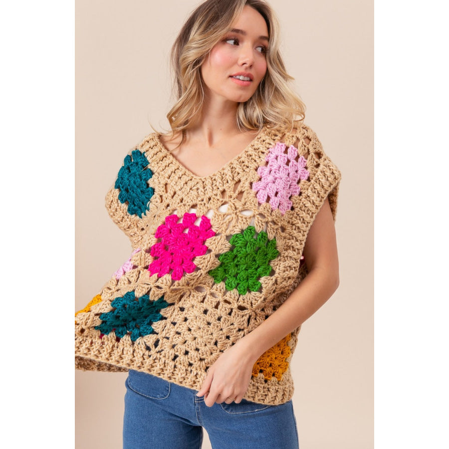 BiBi Granny Square Openwork Sweater Vest Apparel and Accessories