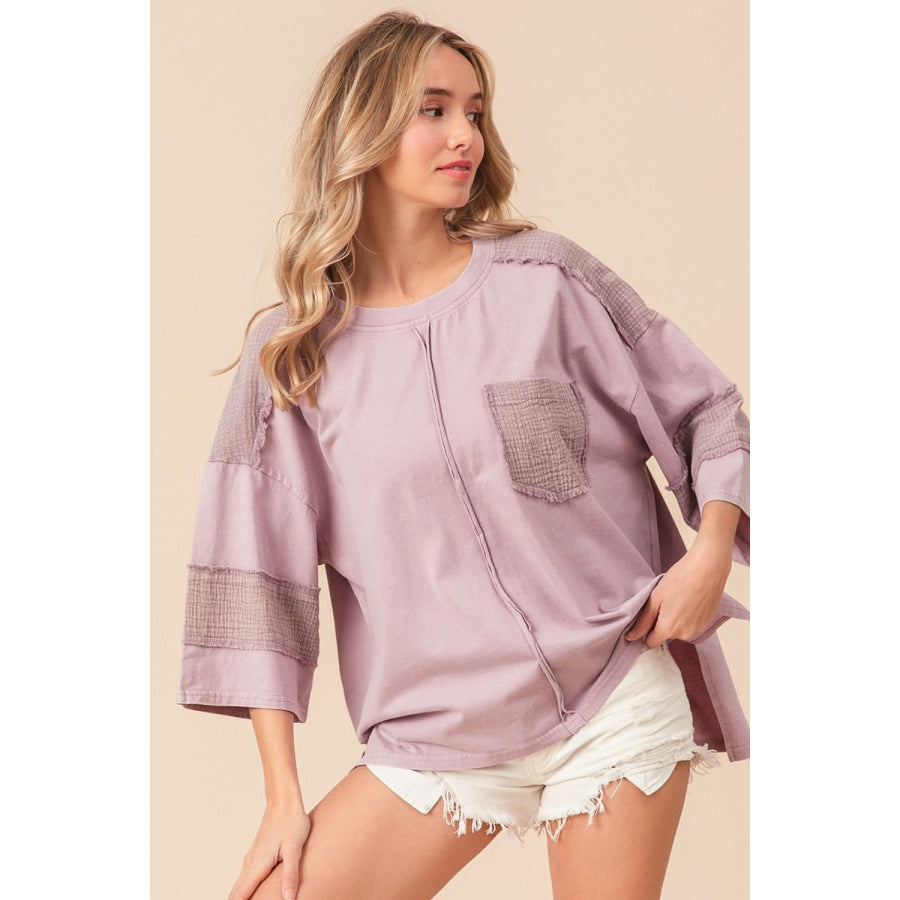 BiBi High - Low Washed T - Shirt Dusty Lavender / S Apparel and Accessories