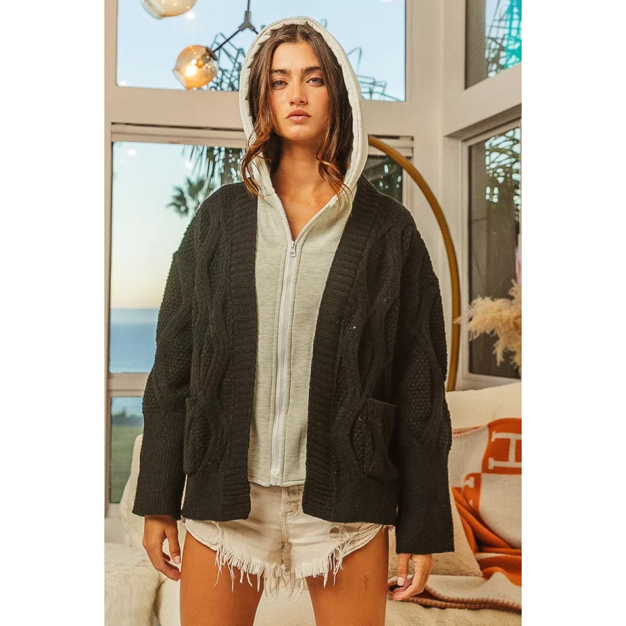 BiBi Knit Hoodie Rhombus Sweater Jacket Apparel and Accessories