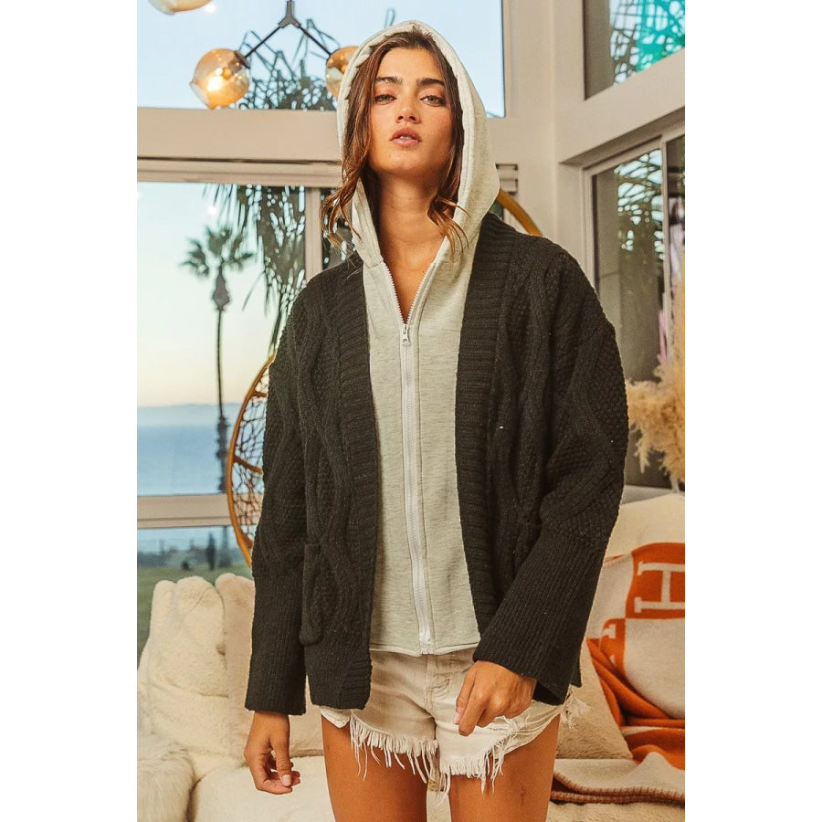 BiBi Knit Hoodie Rhombus Sweater Jacket Apparel and Accessories
