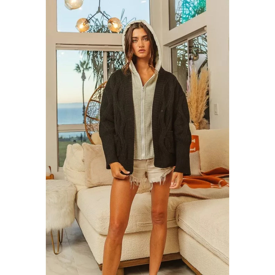 BiBi Knit Hoodie Rhombus Sweater Jacket Apparel and Accessories