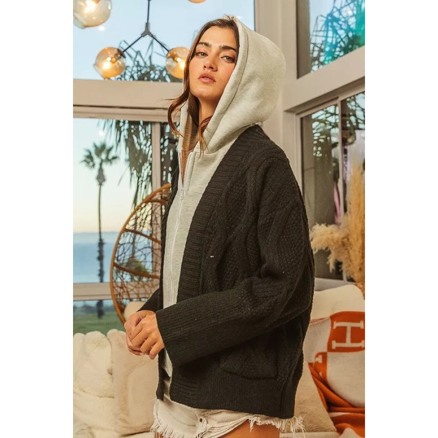 BiBi Knit Hoodie Rhombus Sweater Jacket Apparel and Accessories