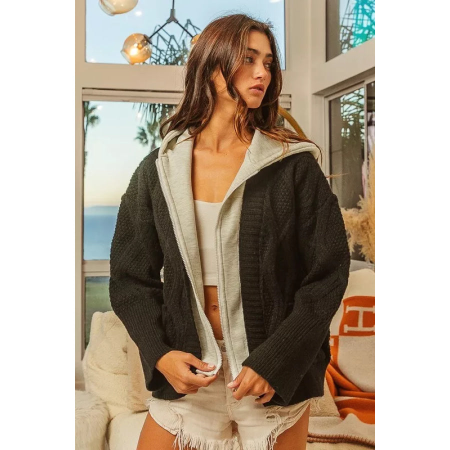BiBi Knit Hoodie Rhombus Sweater Jacket Apparel and Accessories