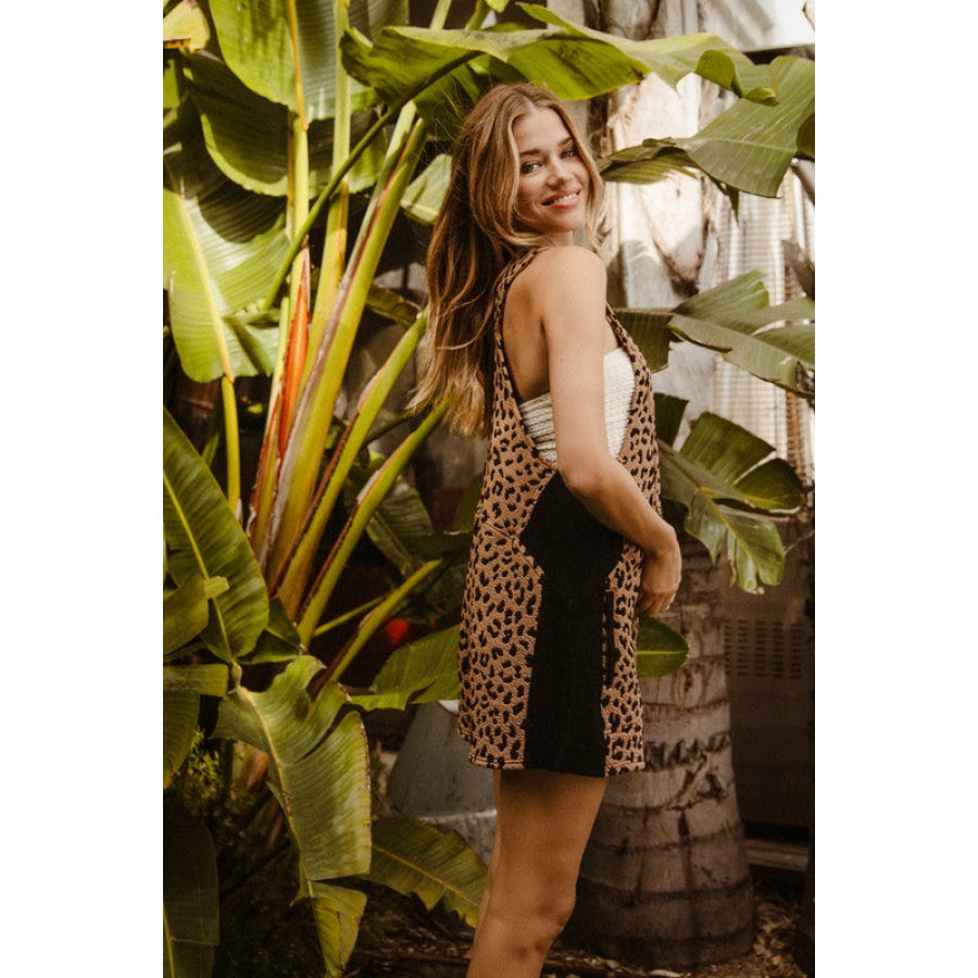 BiBi Leopard Sleeveless Overalls with Pockets Apparel and Accessories