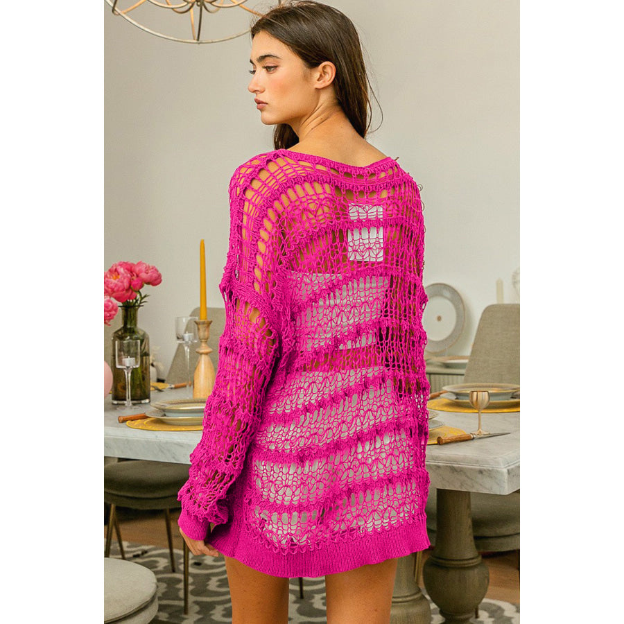 BiBi Long Sleeve Knit Cover Up Fuchsia / S Apparel and Accessories