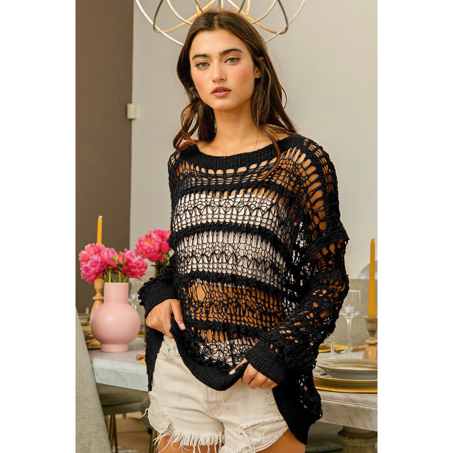 BiBi Long Sleeve Knit Cover Up Black / S Apparel and Accessories
