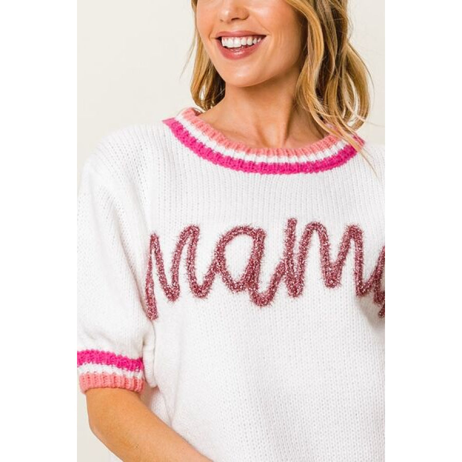 BiBi MAMA Contrast Trim Short Sleeve Sweater Apparel and Accessories