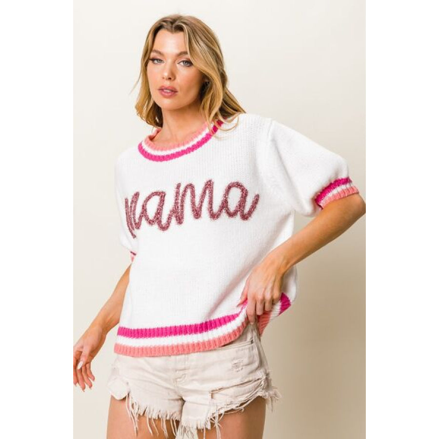 BiBi MAMA Contrast Trim Short Sleeve Sweater Apparel and Accessories