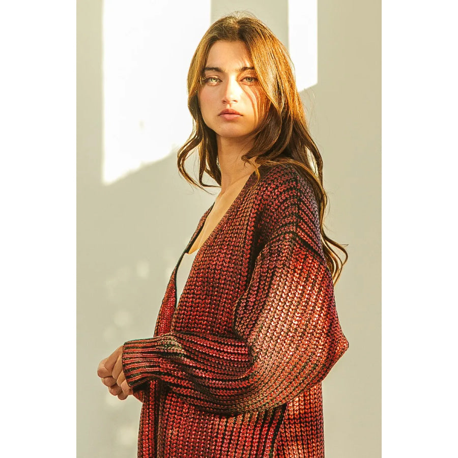 BiBi Metallic Knit V-neck Open Sweater Cardigan Apparel and Accessories