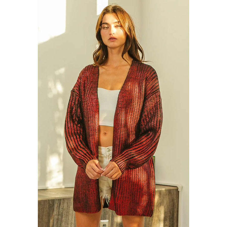 BiBi Metallic Knit V-neck Open Sweater Cardigan Apparel and Accessories