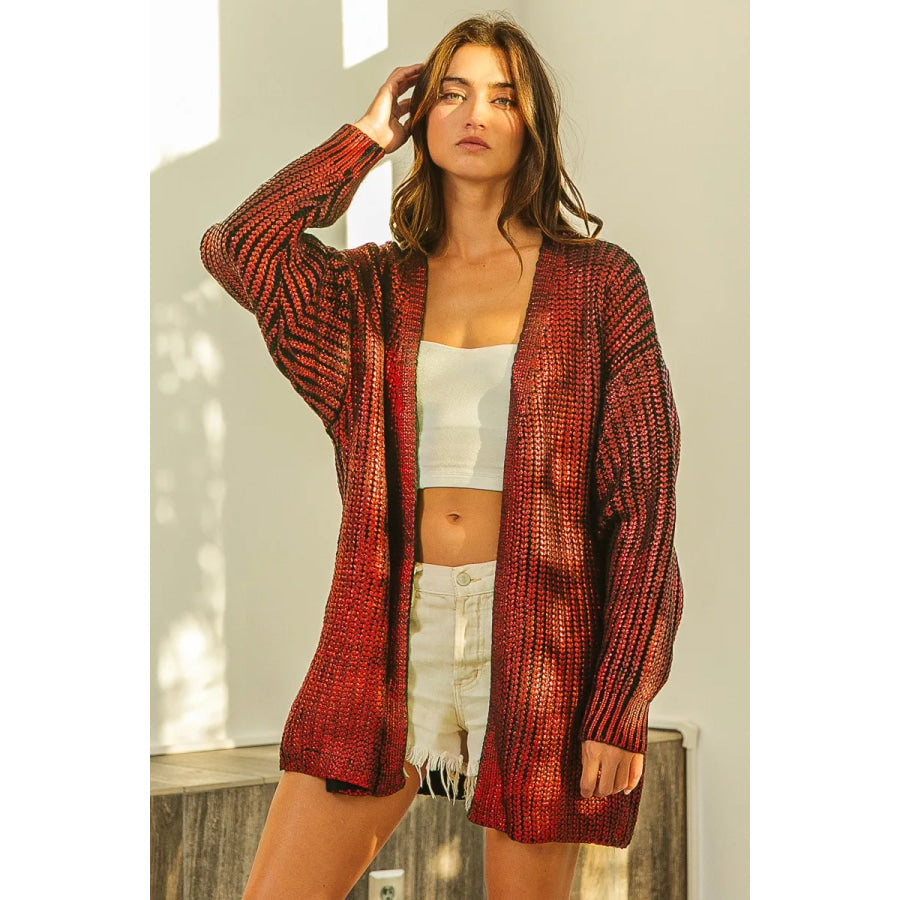 BiBi Metallic Knit V-neck Open Sweater Cardigan Apparel and Accessories